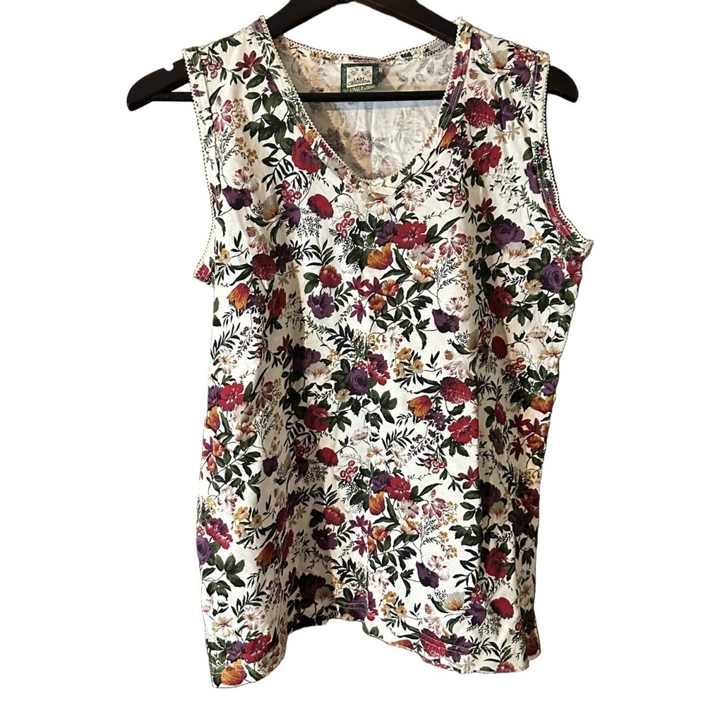Vintage Lady Footlocker Floral Lace Trim Sleeveless Tank Top Multicolor Sz Small